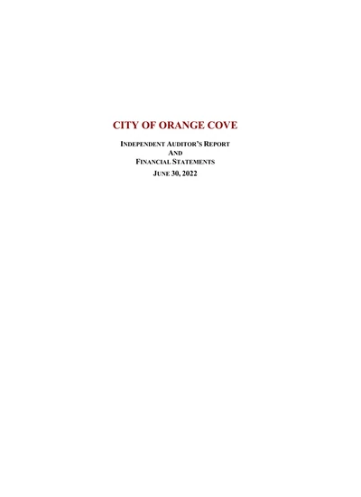 City of Orange Cove ACFR Cover