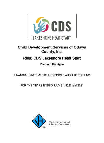 Child Development Services of Ottawa County Dba Lakeshore Head Start ACFR Cover