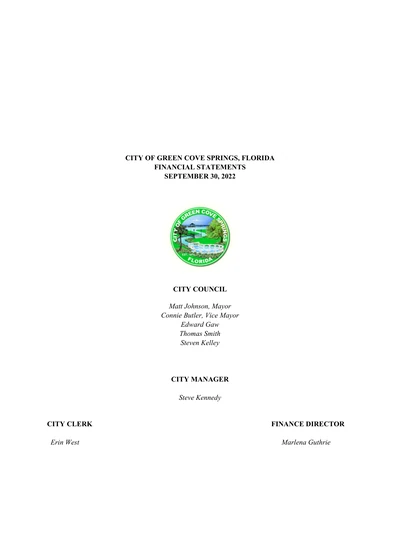 City of Green Cove Springs, Fl ACFR Cover