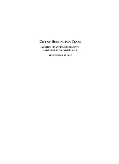 City of Huntington, Texas ACFR Cover