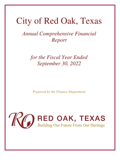 City of Red Oak, Texas ACFR Cover