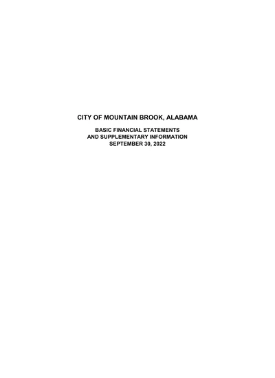 City of Mountain Brook, Alabama ACFR Cover