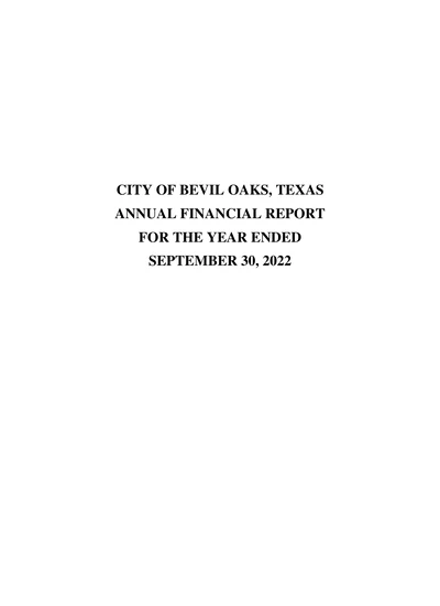 City of Bevil Oaks ACFR Cover