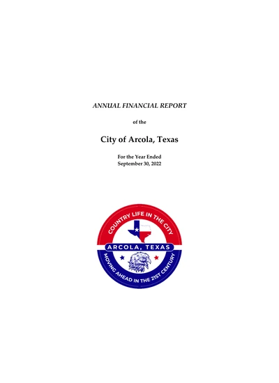 City of Arcola, Texas ACFR Cover