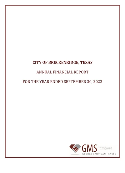 City of Breckenridge, Texas ACFR Cover