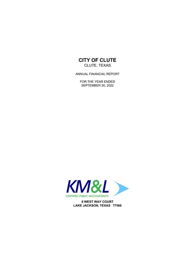 City of Clute ACFR Cover