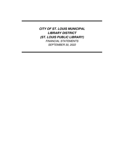 City of St. Louis Municipal Library District ACFR Cover