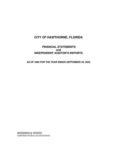 City of Hawthorne, Florida ACFR Cover