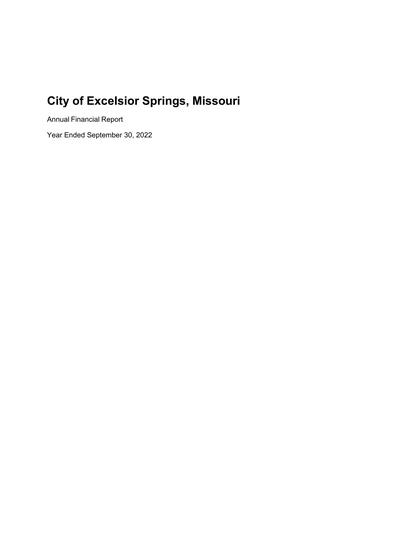 City of Excelsior Springs, Missouri ACFR Cover