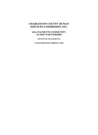 Charleston County Human Services Commission Dba Palmetto C.a.p. ACFR Cover