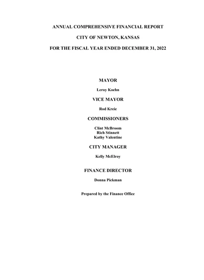 City of Newton, Kansas ACFR Cover