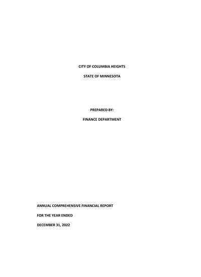 City of Columbia Heights, Minnesota ACFR Cover