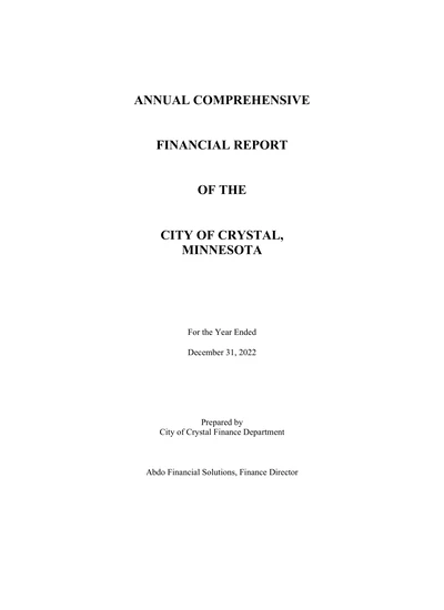 City of Crystal ACFR Cover