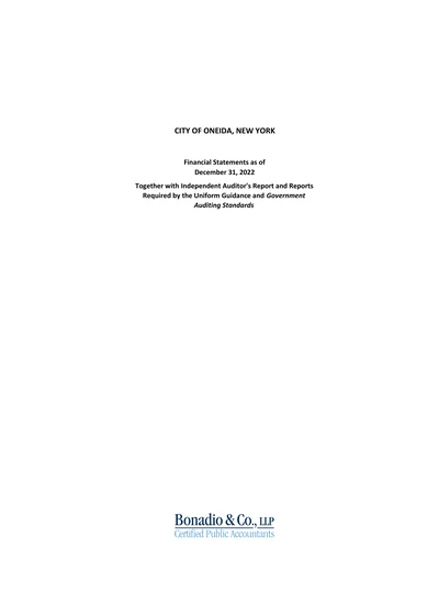 City of Oneida, New York ACFR Cover
