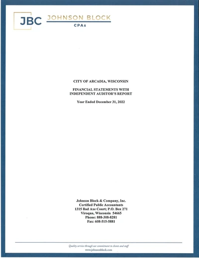 City of Arcadia, Wisconsin ACFR Cover