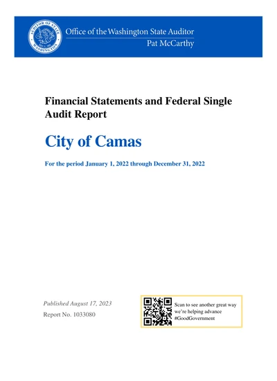 City of Camas ACFR Cover