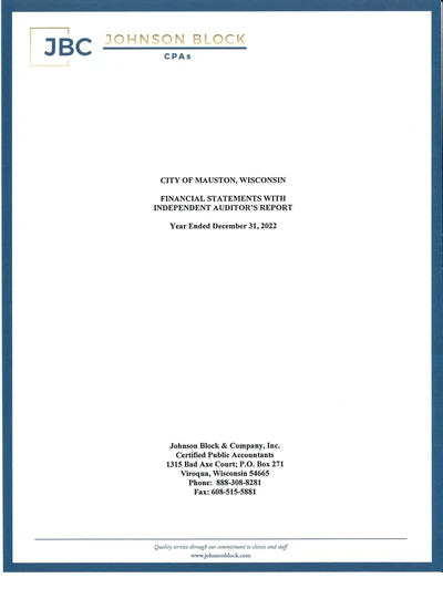 City of Mauston, Wisconsin ACFR Cover
