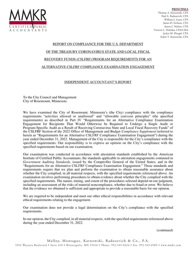 City of Rosemount ACFR Cover