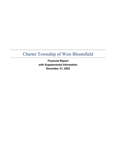 Charter Township of West Bloomfield ACFR Cover