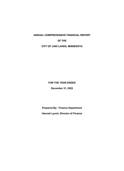 City of Lino Lakes ACFR Cover