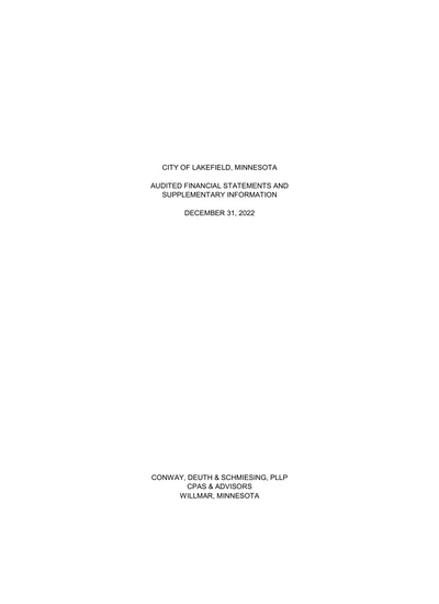 City of Lakefield, Minnesota ACFR Cover