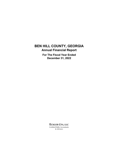 Ben Hill County, Ga ACFR Cover