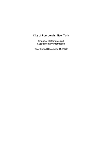 City of Port Jervis ACFR Cover