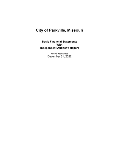 City of Parkville, Missouri ACFR Cover