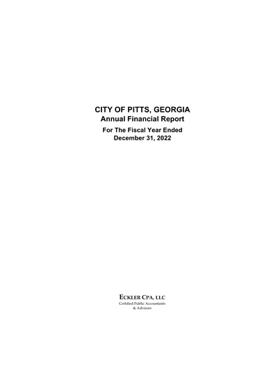 City of Pitts, Georgia ACFR Cover