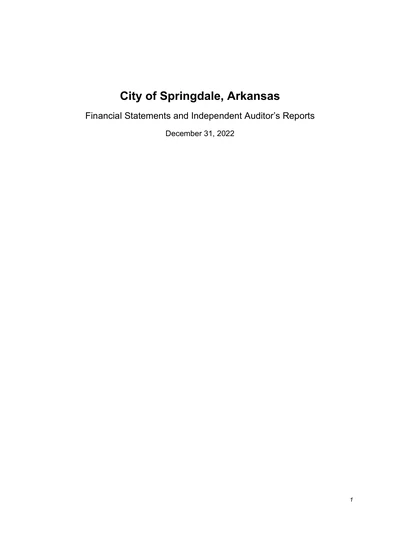 City of Springdale, Ar ACFR Cover