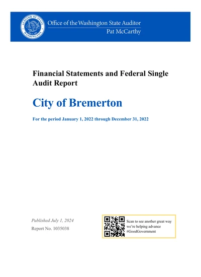 City of Bremerton ACFR Cover