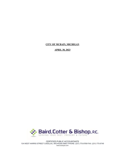 City of Mcbain ACFR Cover