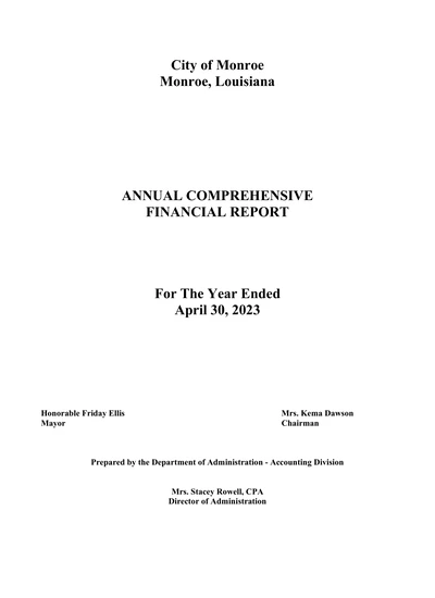 City of Monroe ACFR Cover