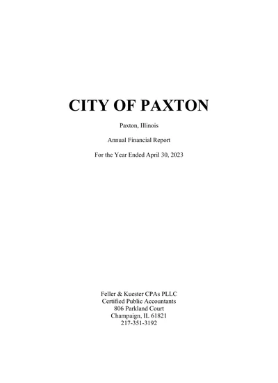 City of Paxton ACFR Cover