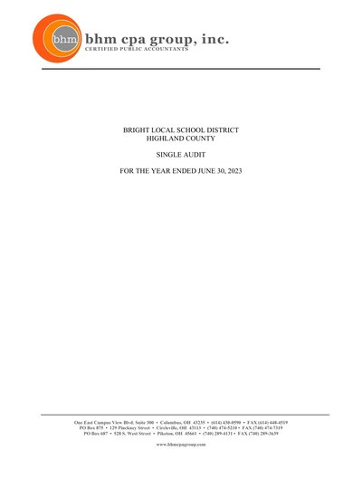 Bright Local School District ACFR Cover