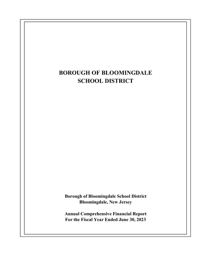 Borough of Bloomingdale School District ACFR Cover