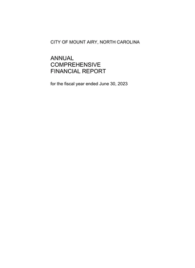 City of Mount Airy ACFR Cover