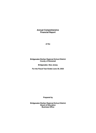 Bridgewater-raritan Regional School District ACFR Cover