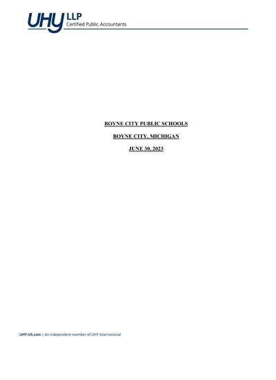 Boyne City Public Schools ACFR Cover