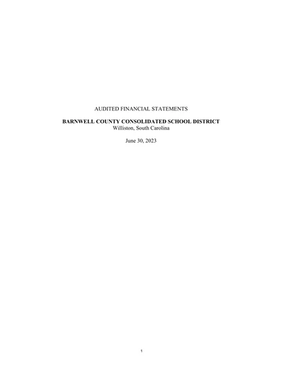 Barnwell County Consolidated School District ACFR Cover