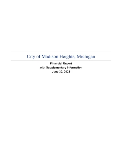 City of Madison Heights, Michigan ACFR Cover