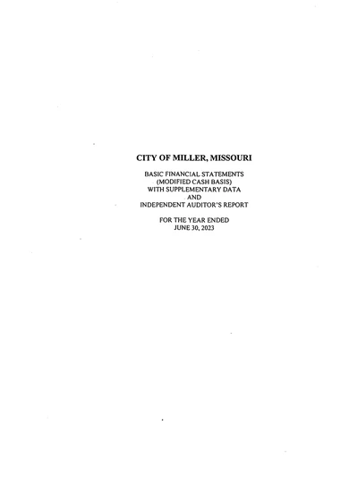 City of Miller ACFR Cover