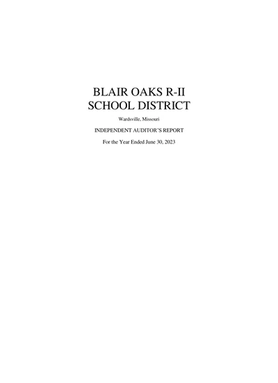 Blair Oaks R-ii School District ACFR Cover