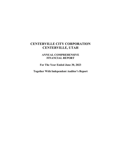 Centerville City ACFR Cover