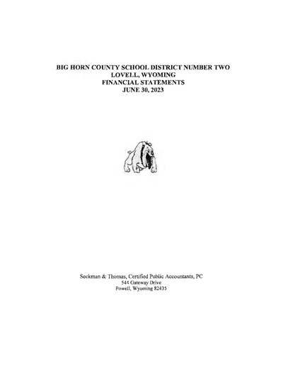 Big Horn County School District Number 2 ACFR Cover