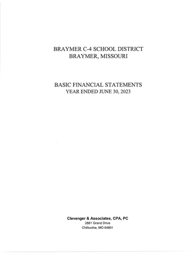 Braymer C-4 School District ACFR Cover