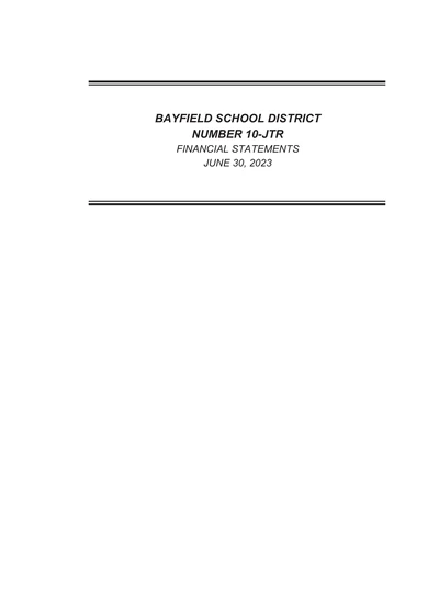 Bayfield School District ACFR Cover