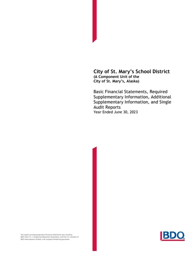 City of St. Mary's School District ACFR Cover