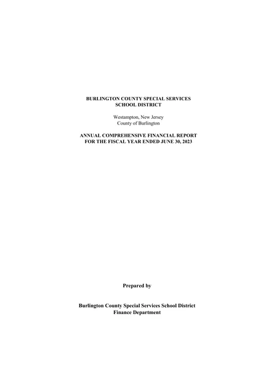 Burlington County Special Services School District ACFR Cover