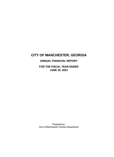City of Manchester ACFR Cover